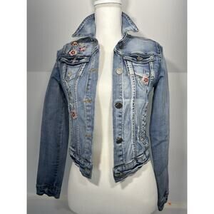 Thrashed Cottage core JouJou Denim Embroidered Ladies‎ S or girl jacket Sz 14 L